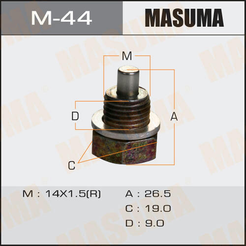 Болт (пробка) маслосливной Masuma с магнитом M14x1.5, M-44