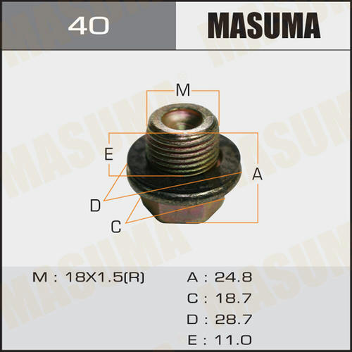 Болт (пробка) маслосливной Masuma без магнита M18x1.5, 40