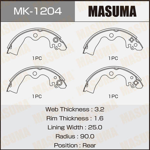 Колодки тормозные барабанные Masuma, MK-1204