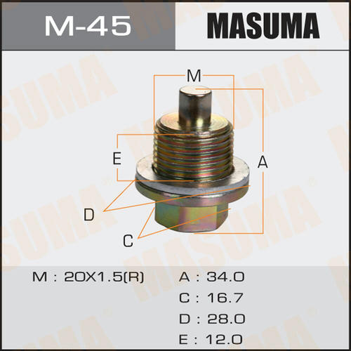 Болт (пробка) маслосливной Masuma с магнитом M20x1.5, M-45