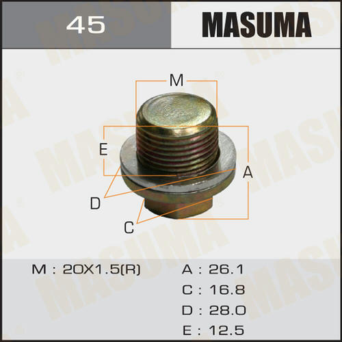 Болт (пробка) маслосливной Masuma без магнита M20x1.5, 45
