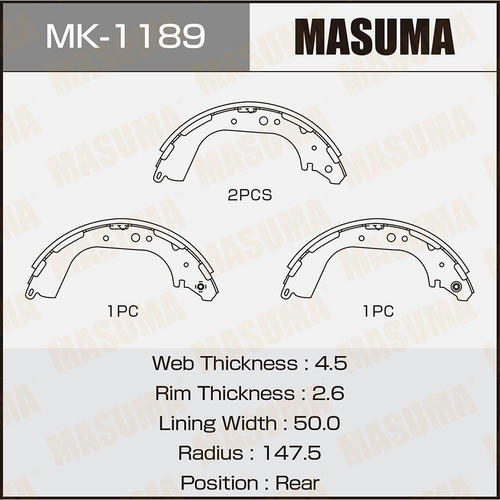 Колодки тормозные барабанные Masuma, MK-1189