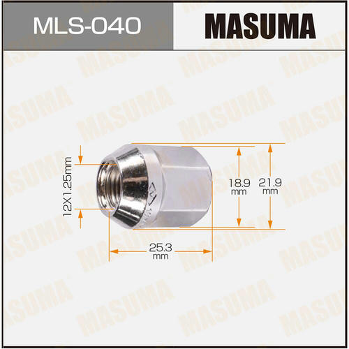 Гайка колесная Masuma M12x1.25(R) под ключ 19, MLS-040