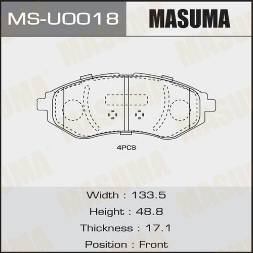 Колодки тормозные дисковые Masuma, MS-U0018