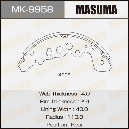 Колодки тормозные барабанные Masuma, MK-9958