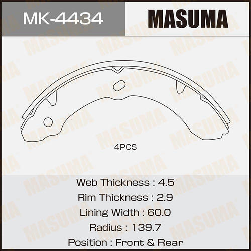 Колодки тормозные барабанные Masuma, MK-4434