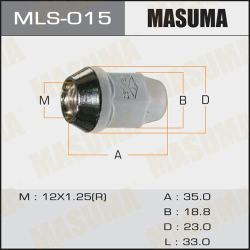 Гайка колесная Masuma M12x1.25(R) под ключ 19, MLS-015