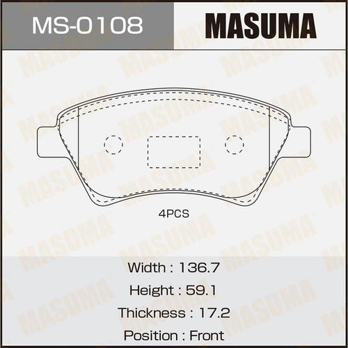 Колодки тормозные дисковые Masuma, MS-0108