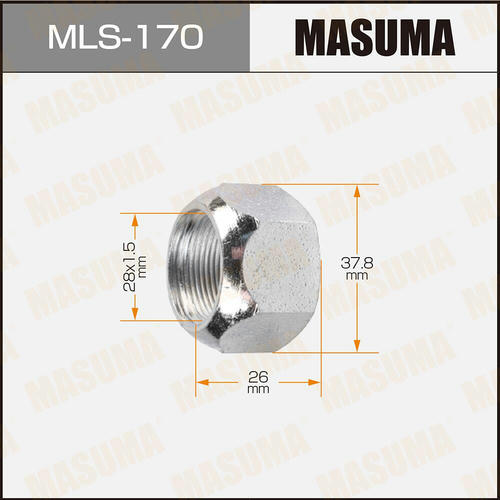 Гайка колесная Masuma M 28x1.5(L) под ключ 38 открытая, MLS-170