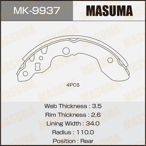 Колодки тормозные барабанные Masuma, MK-9937