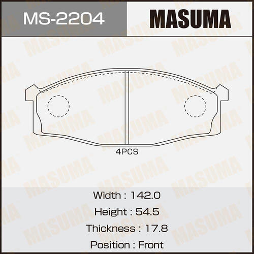 Колодки тормозные дисковые Masuma, MS-2204