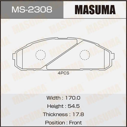 Колодки тормозные дисковые Masuma, MS-2308