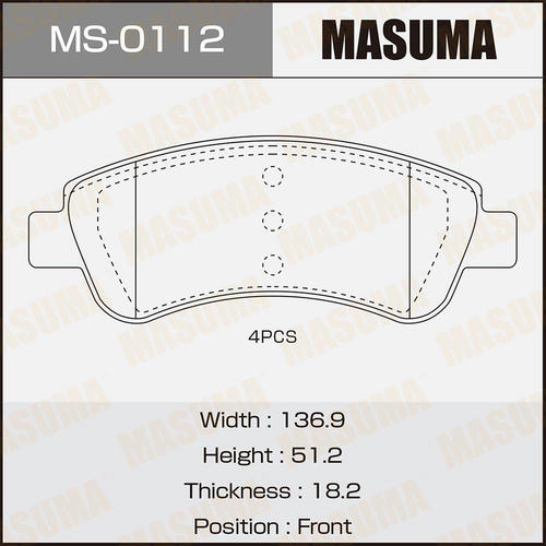 Колодки тормозные дисковые Masuma, MS-0112