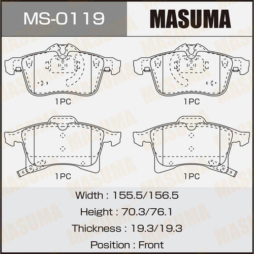 Колодки тормозные дисковые Masuma, MS-0119