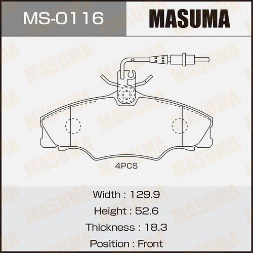 Колодки тормозные дисковые Masuma, MS-0116