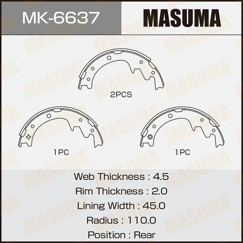 Колодки тормозные барабанные Masuma, MK-6637