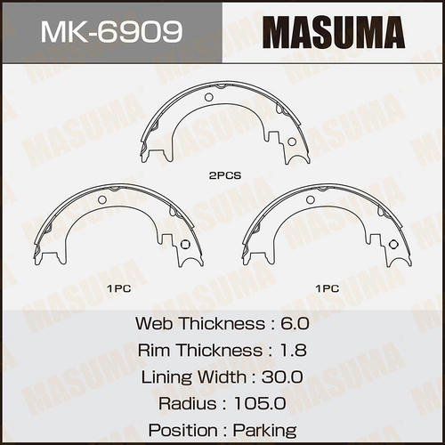 Колодки тормозные барабанные Masuma, MK-6909