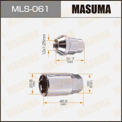 Гайка колесная Masuma M12x1.25(R) с секретом (набор), MLS-061