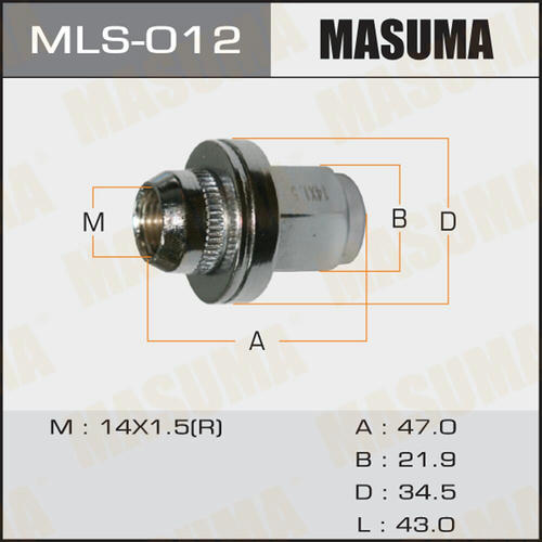 Гайка колесная Masuma M14x1.5(R) под ключ 22, с шайбой 35мм, MLS-012