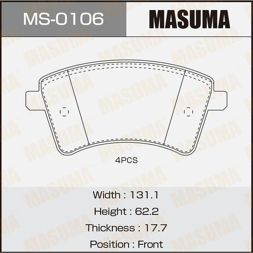 Колодки тормозные дисковые Masuma, MS-0106