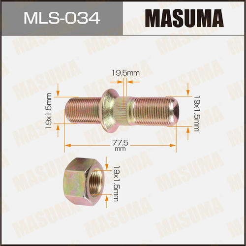 Шпилька колесная M19x1.5(R), M19x1.5(R) Masuma, MLS-034