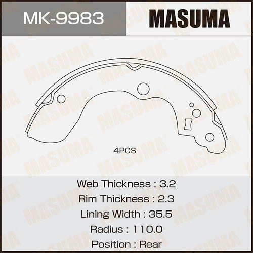 Колодки тормозные барабанные Masuma, MK-9983