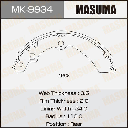 Колодки тормозные барабанные Masuma, MK-9934