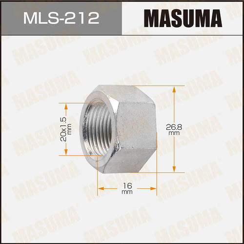 Гайка колесная Masuma M 20x1.5(R) под ключ 27 открытая, MLS-212