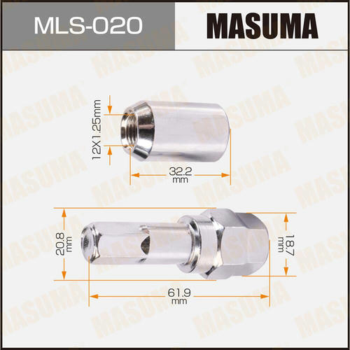 Гайка колесная Masuma M12x1.25(R) под шестигранник+переходник, к-т 20 шт, MLS-020