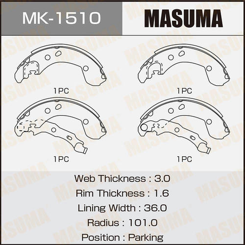 Колодки тормозные барабанные Masuma, MK-1510