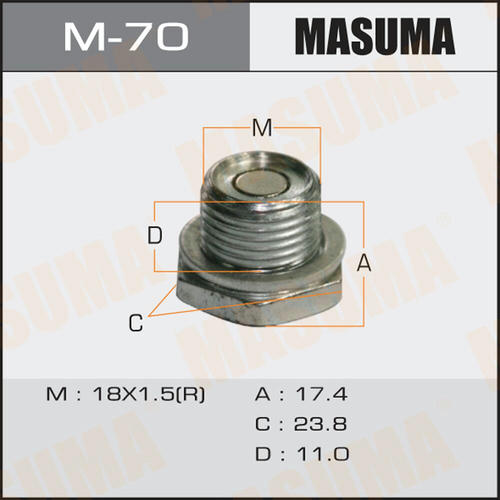 Болт (пробка) маслосливной Masuma с магнитом M18x1.5, M-70